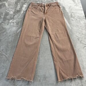 Lovervet By Vervet Wide Leg Jeans Juniors 13 Beige Hi-Rise Stretch Raw Hem 31x31